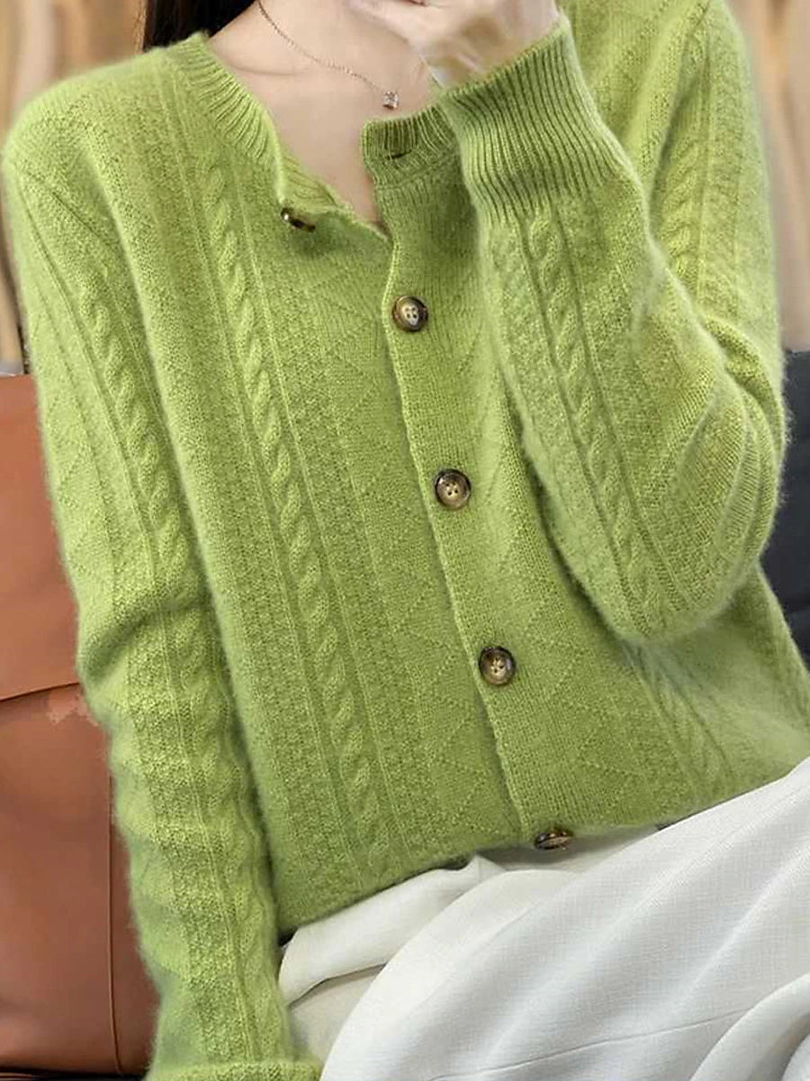 Women's Cardigan Stand Collar Ribbed Knit Polyester Button Knitted Fall Winter Regular Outdoor Daily Going out Stylish Casual Soft Long Sleeve Solid Color Wine Camel Purple One-Size