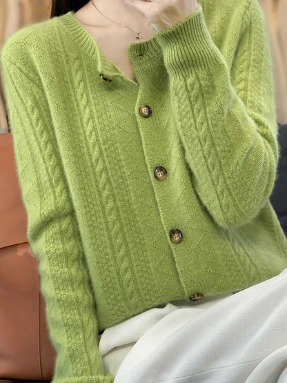 Women's Cardigan Stand Collar Ribbed Knit Polyester Button Knitted Fall Winter Regular Outdoor Daily Going out Stylish Casual Soft Long Sleeve Solid Color Wine Camel Purple One-Size