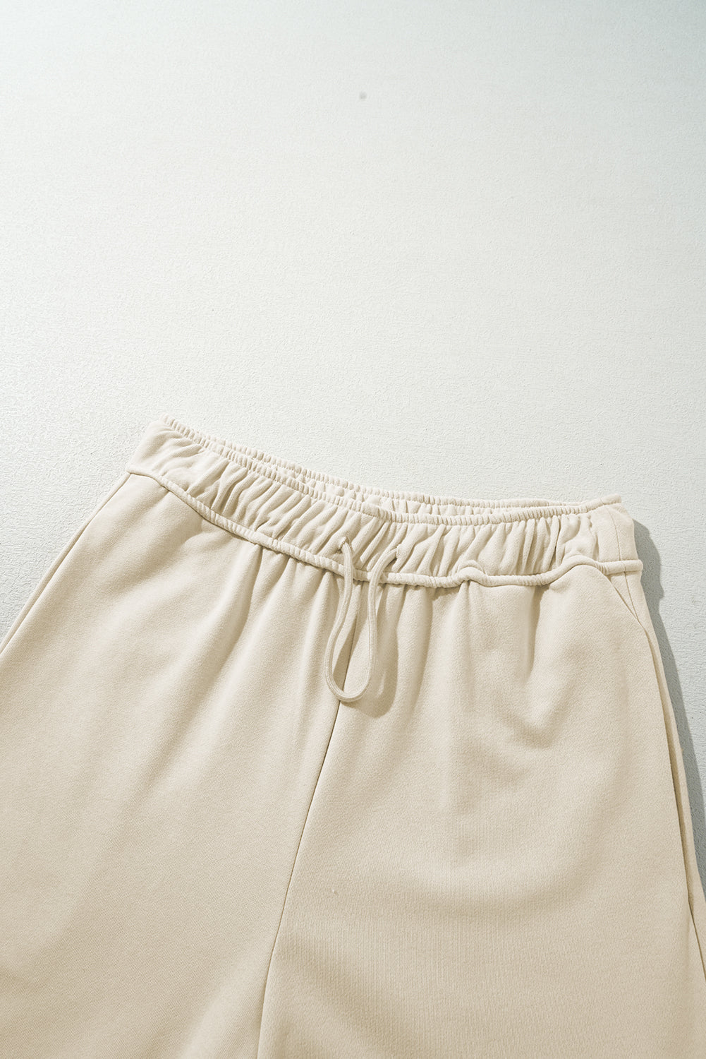 Apricot Loop Drawstring Elastic Waistband Casual Wide Leg Pants