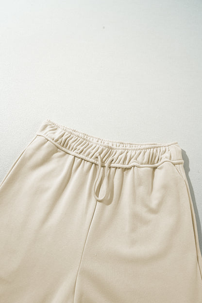 Apricot Loop Drawstring Elastic Waistband Casual Wide Leg Pants