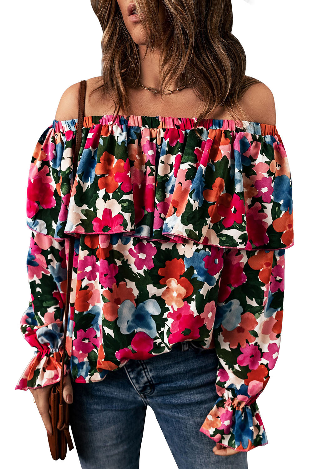 Floral Off Shoulder Ruffle Sleeve Blouse