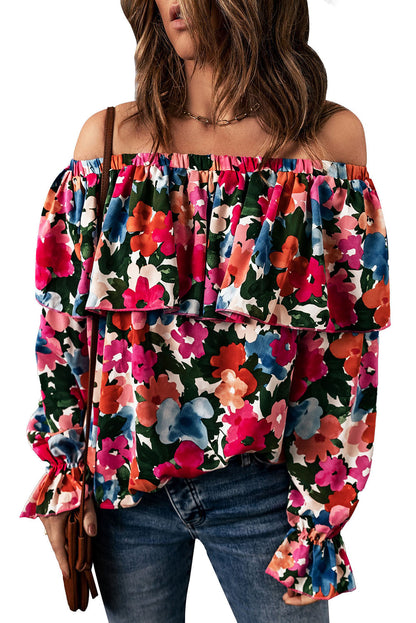 Floral Off Shoulder Ruffle Sleeve Blouse