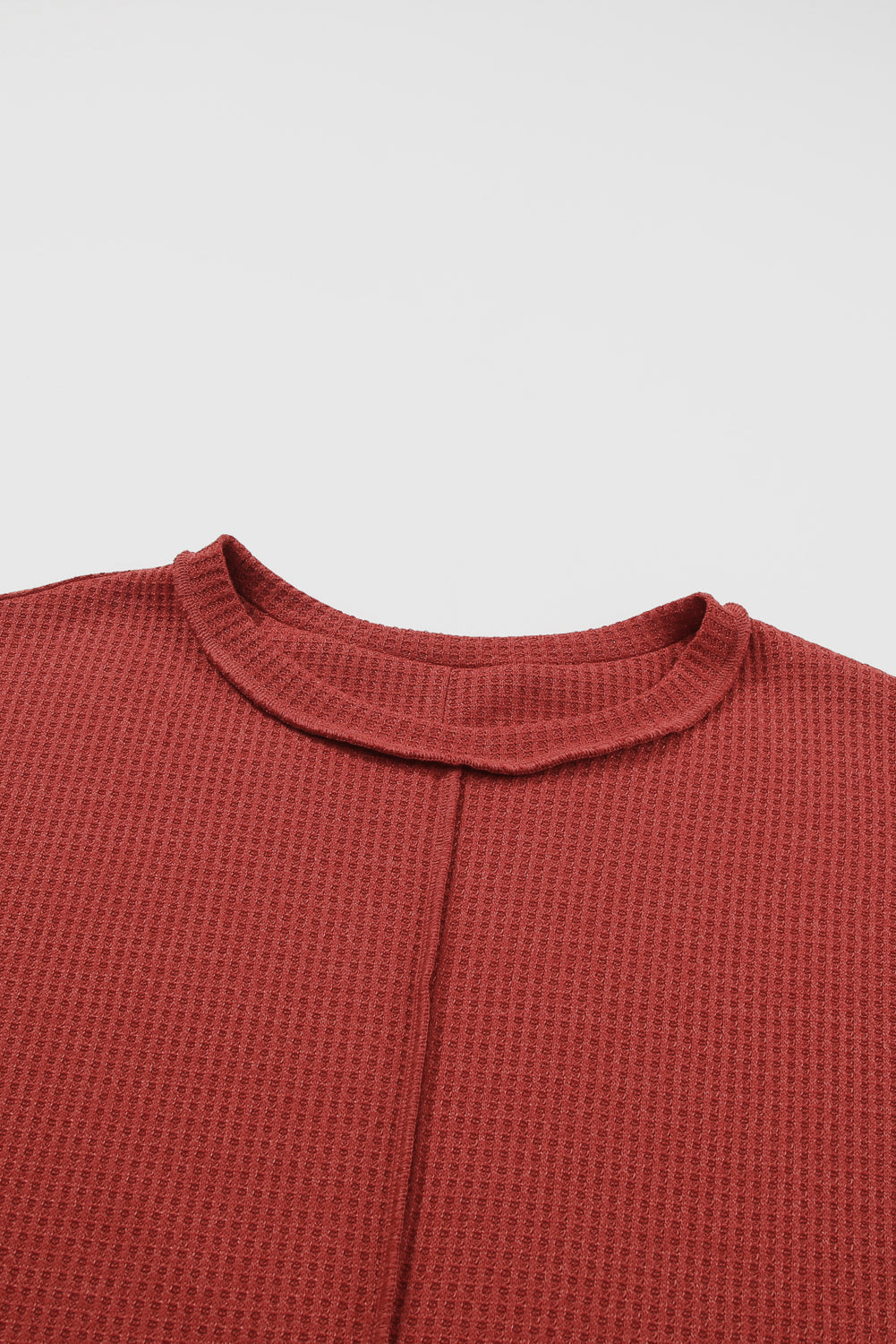 Flame Gold Plus Size Waffle Knit Top with Exposed Seam Detail