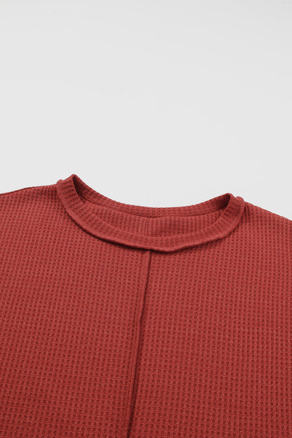 Flame Gold Plus Size Waffle Knit Top with Exposed Seam Detail