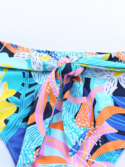 Green Floral Ruffle Square Neck High Waist Bikini Set