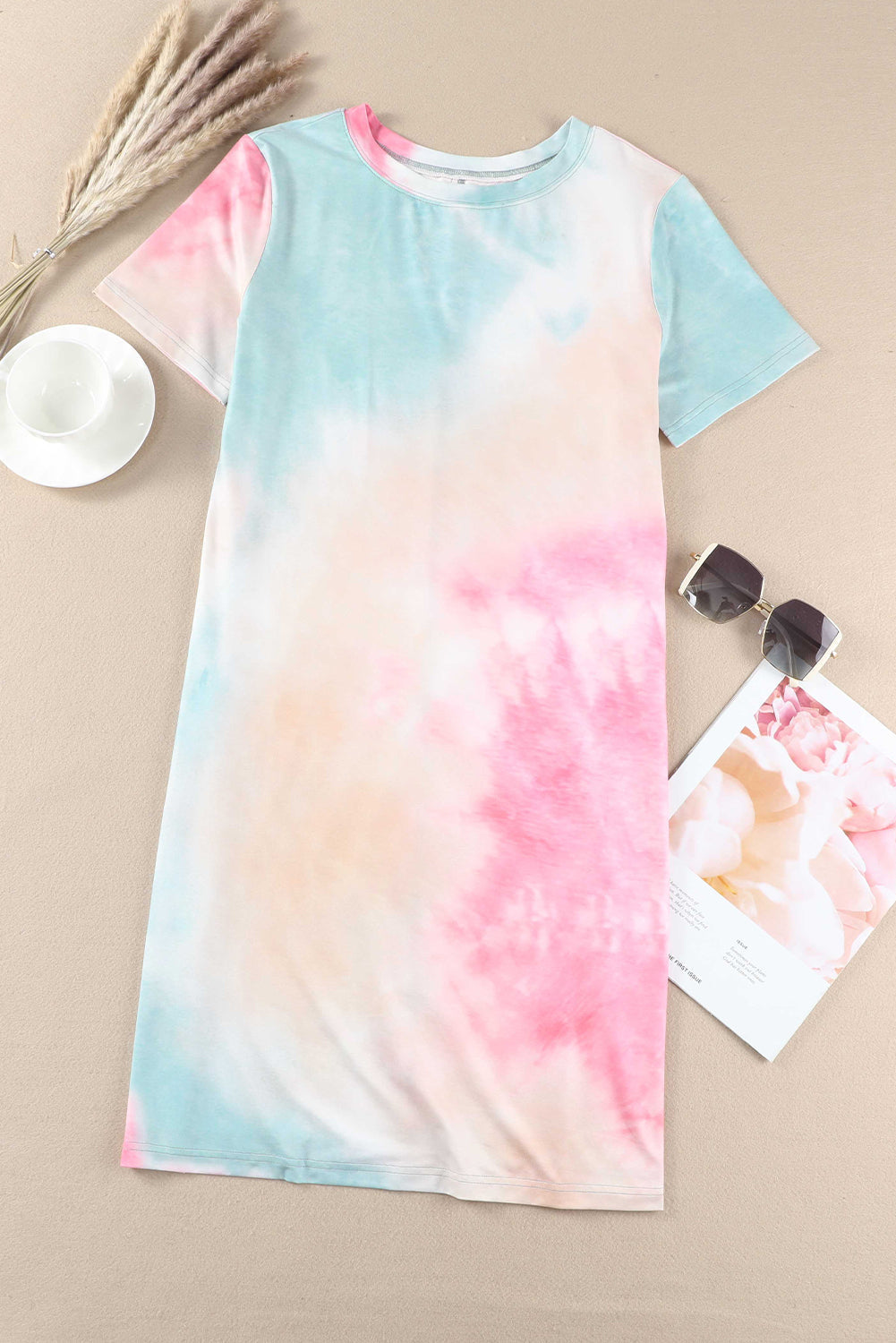 Loose Printed Short Sleeve Zippered V-neck Dress