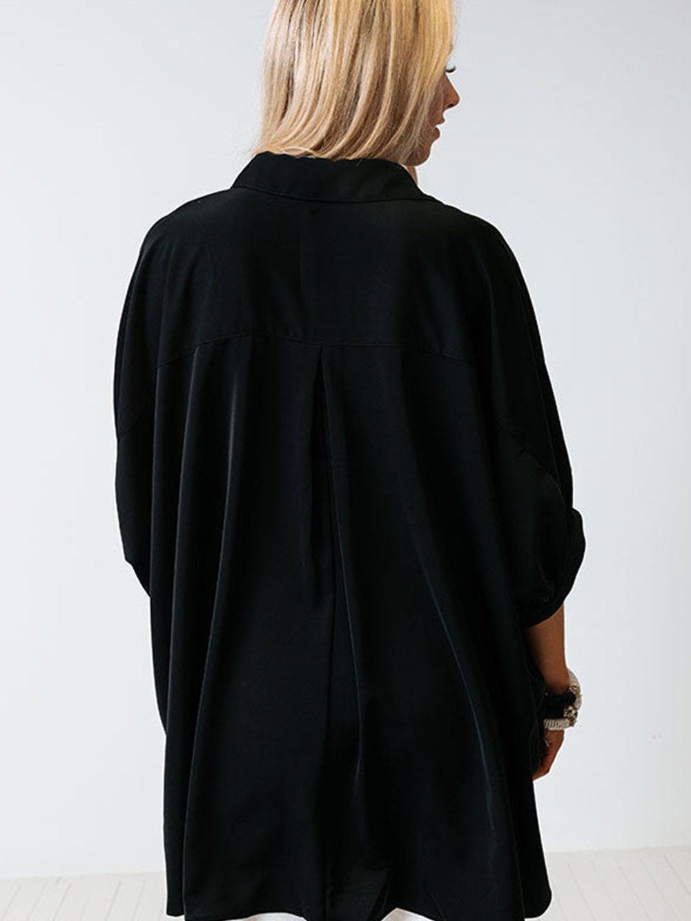 Satin Commute Solid Color V Neck Long Sleeved Blouse