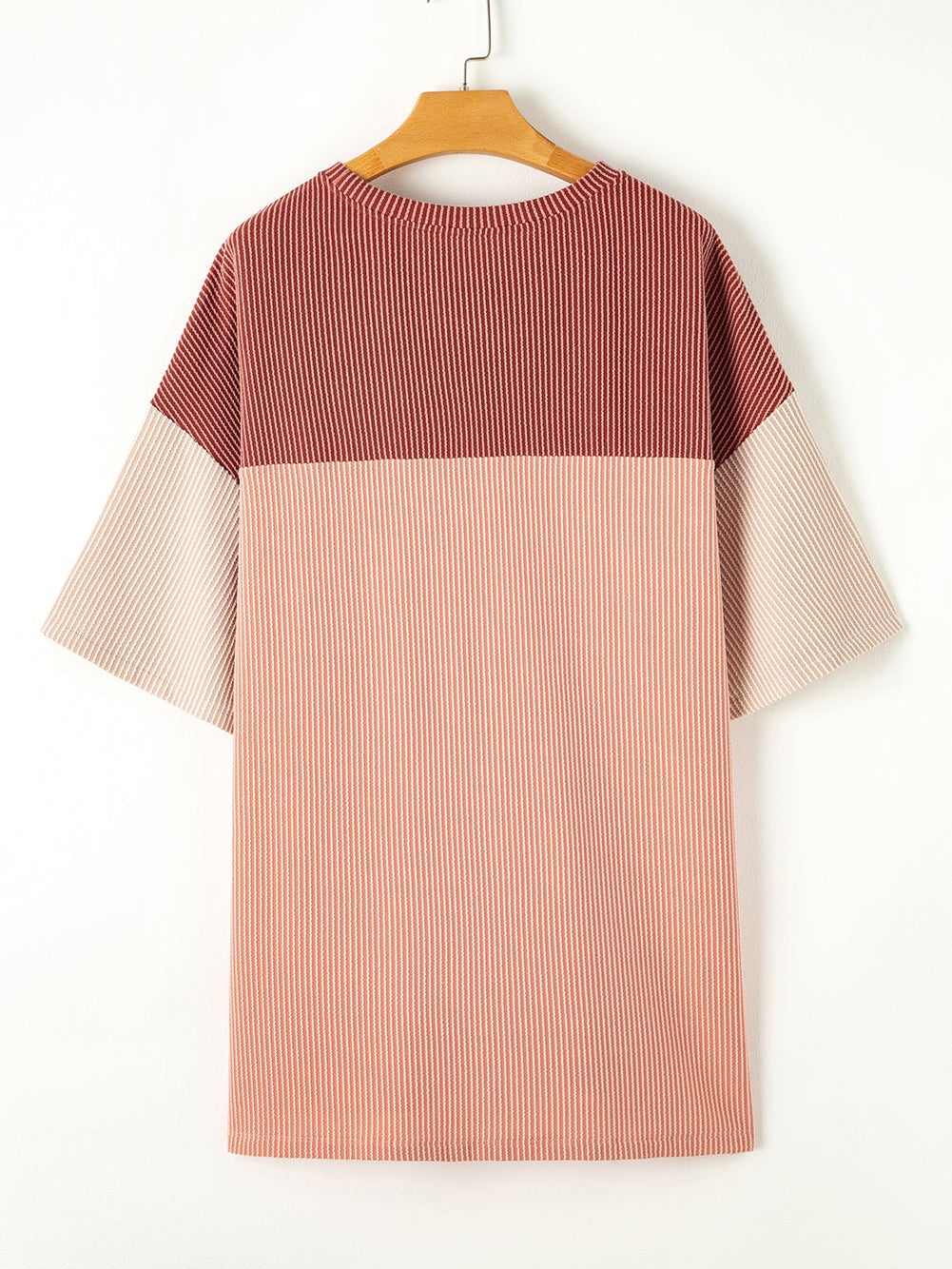 Rose Pink Plus Size Ribbed Colorblock T-shirt