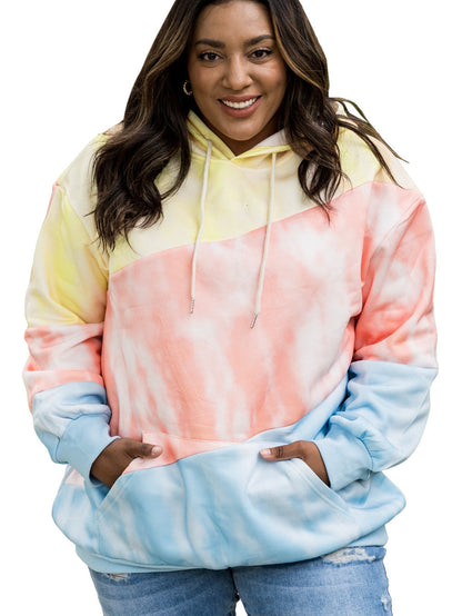 Cozy Sky Blue Plus Size Hoodie with Colorblock Design