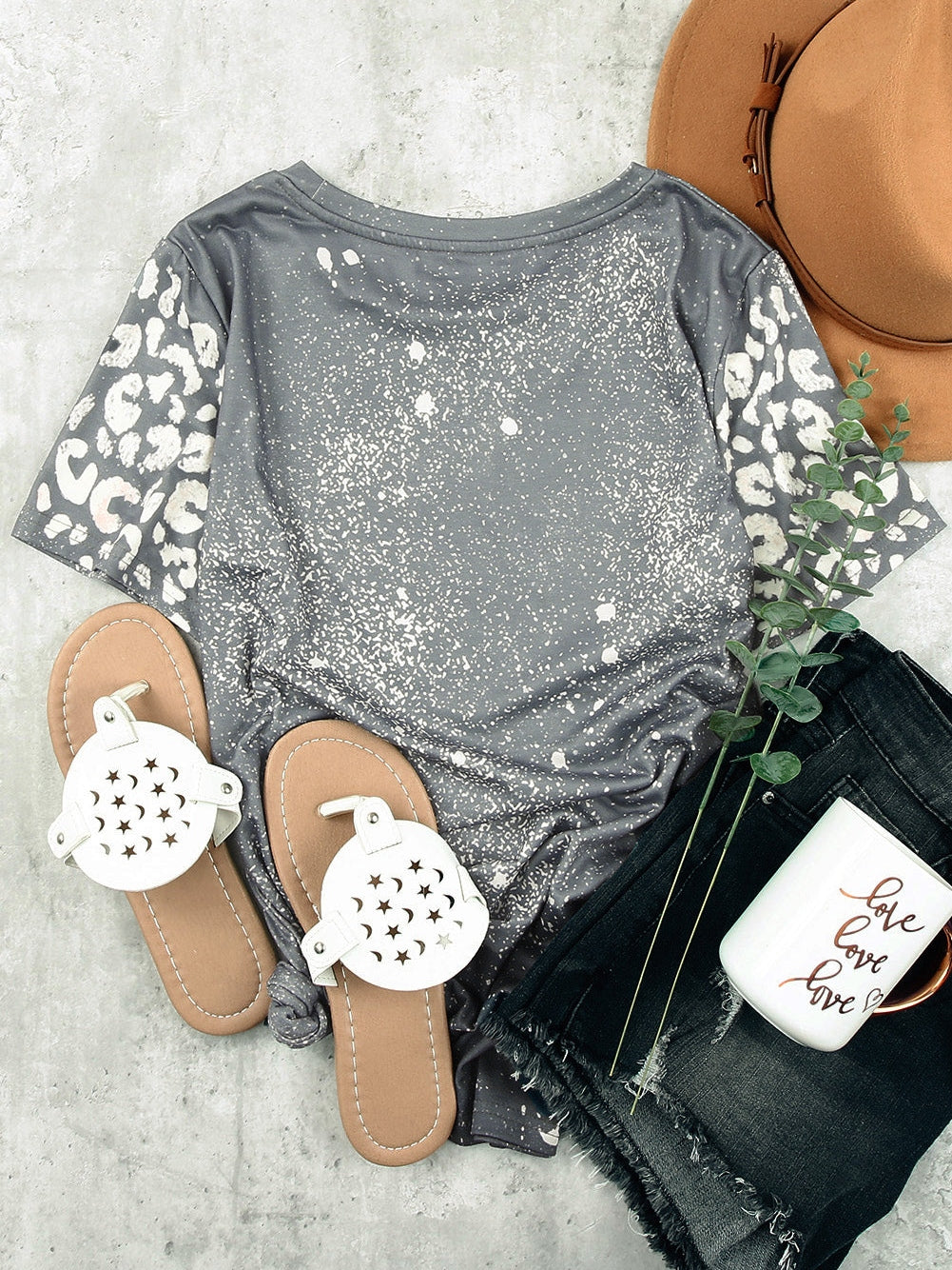 Gray Leopard Tie Dye Short Sleeve T-shirt