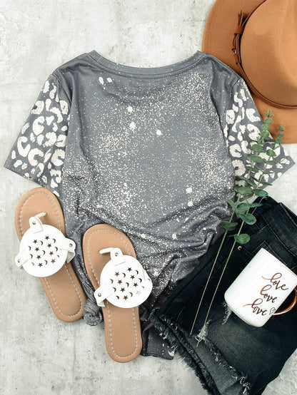 Gray Leopard Tie Dye Short Sleeve T-shirt