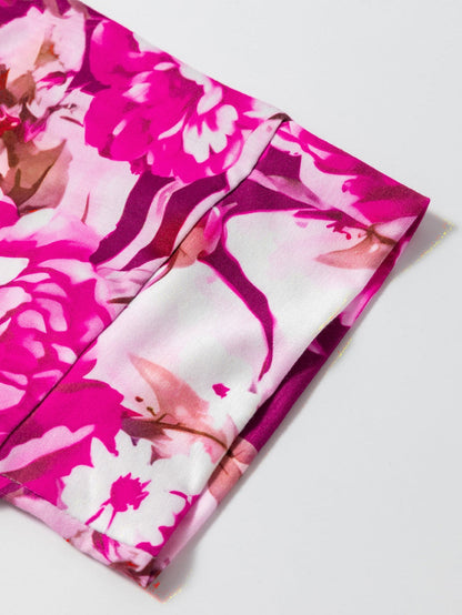 Red Floral Print Short Sleeve Plus Size Blouse