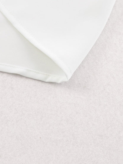 Graceful White Pleated Round Neck Shirt with Puff Sleeves