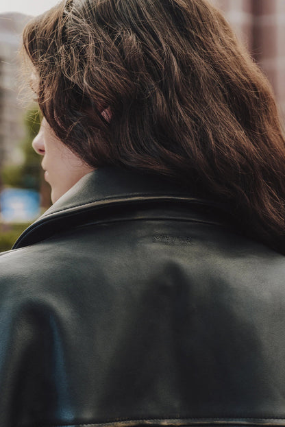 Black Faux Leather Zip Slit Pockets Street Fashion Jacket