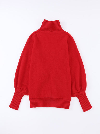 Festive Crimson Turtleneck Embroidered Letter Sweater