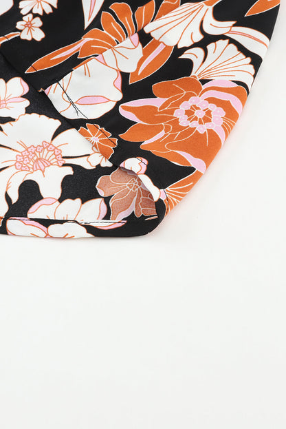 Elegant Brown Floral Babydoll Blouse with Tie Neck