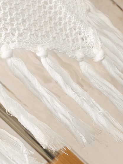 Beachy White Tassel Detail Crisscross Back Dress with Hollow Out Features