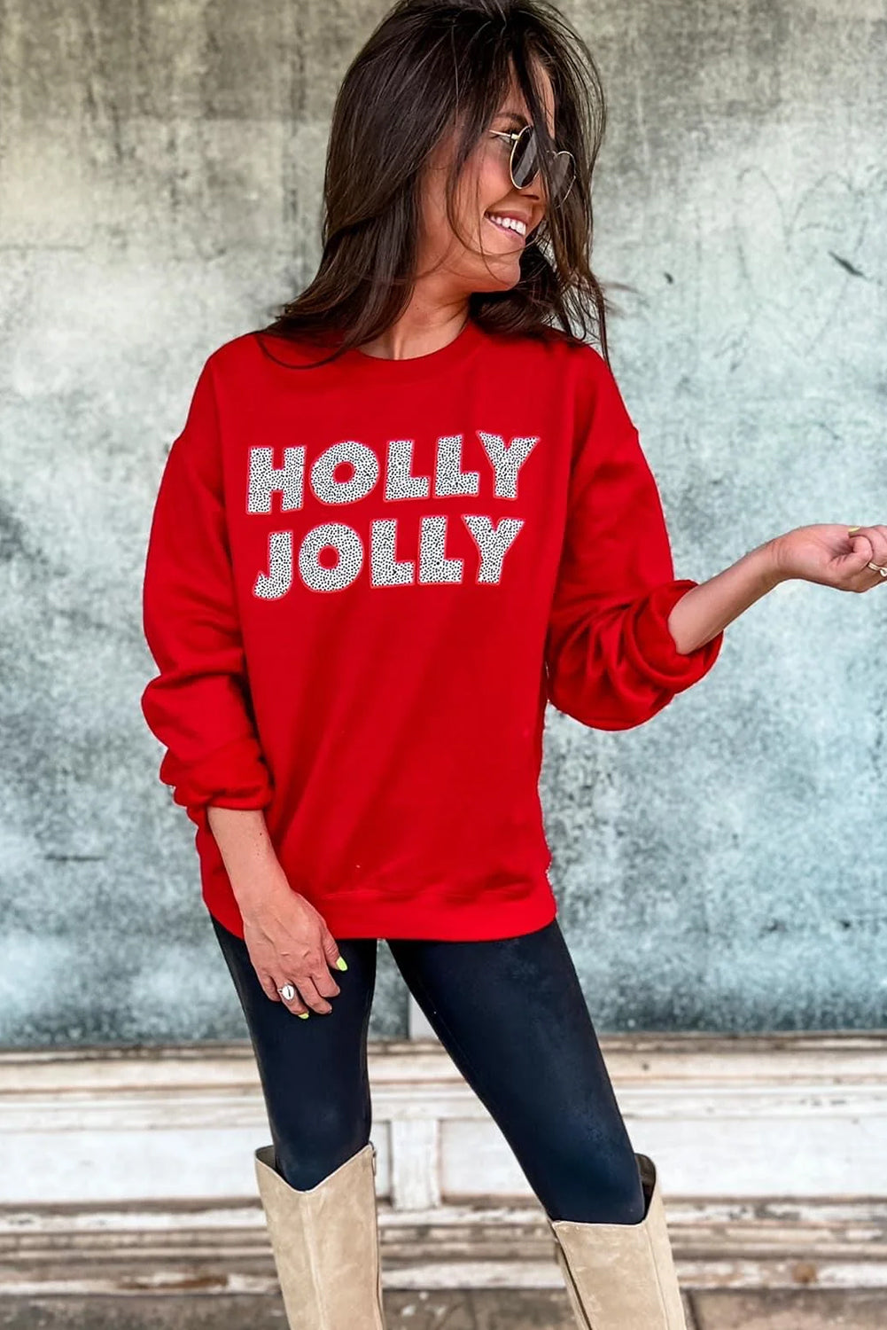 Racing Red HOLLY JOLLY Christmas Festive Graphic Sweatshirt