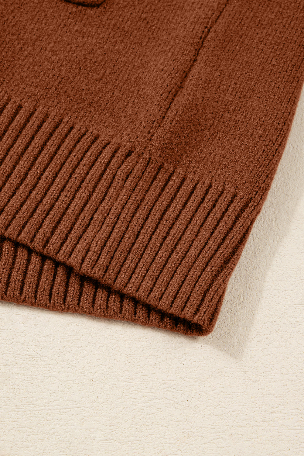 Chestnut Ribbed High Neck Front Pockets Center Seam Shift Sweater Dress