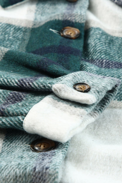Green Plaid Hooded Button-Up Shacket