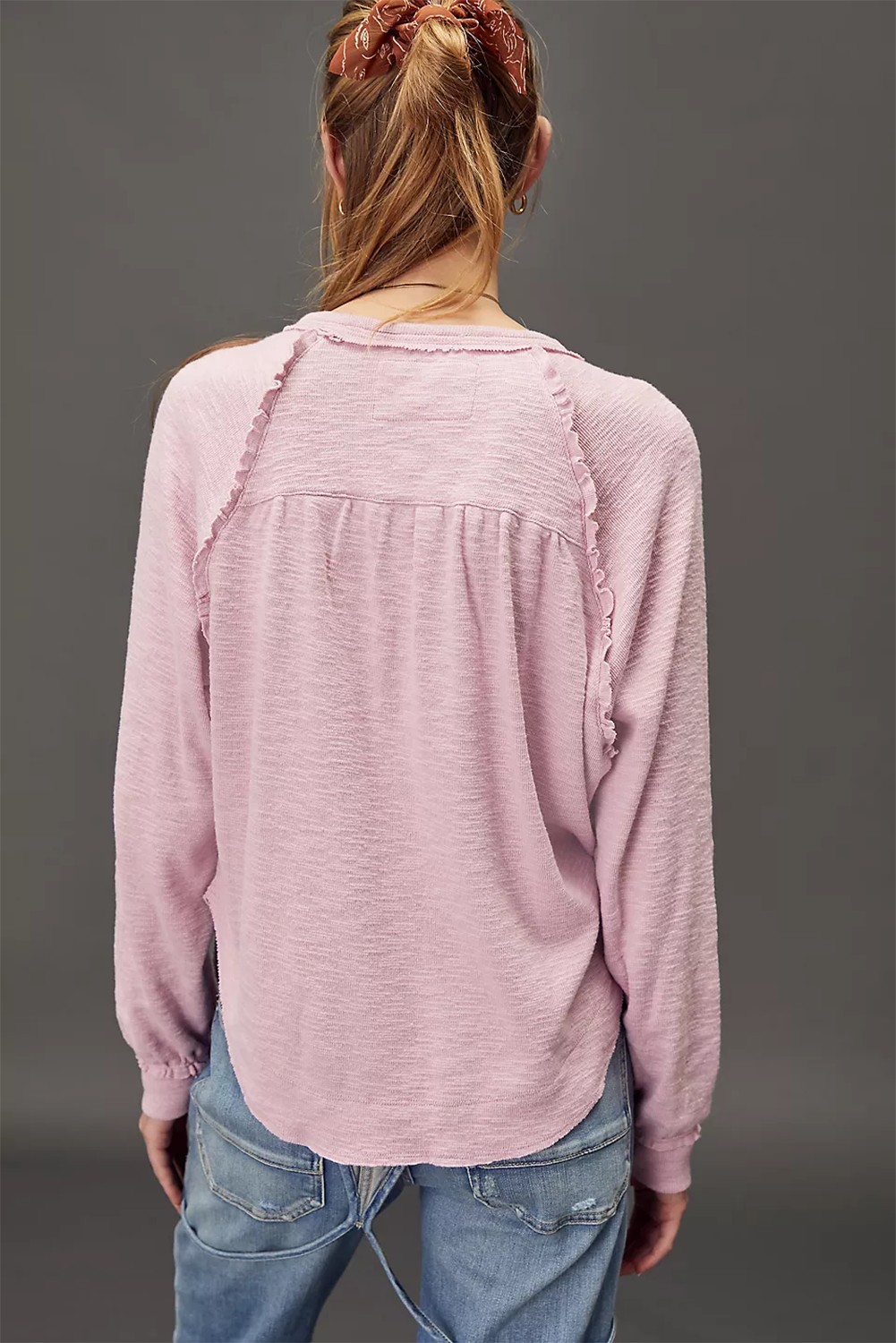 Pale Chestnut Frilled Raw Trim Long Sleeve Top