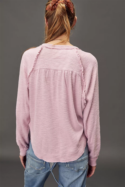 Pale Chestnut Frilled Raw Trim Long Sleeve Top