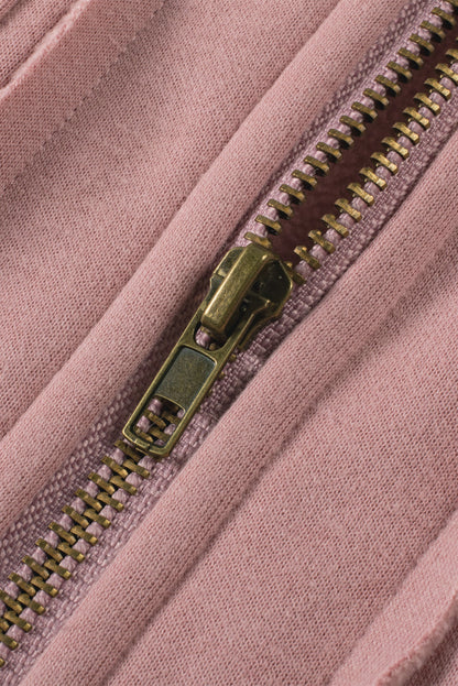 Light Pink Aztec Patch Drawstring Hooded Zip Up Jacket