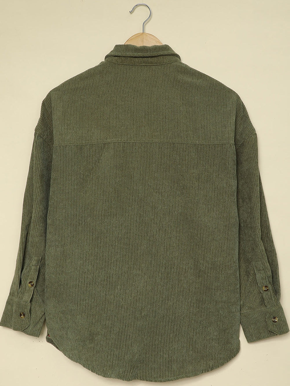 Green Corduroy Button-Up Pocket Blouse