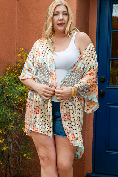 Bohemian Green Floral Print Oversized Kimono