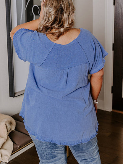 Ashleigh Blue Plus Size Raw Hem Short Sleeve Shift Top