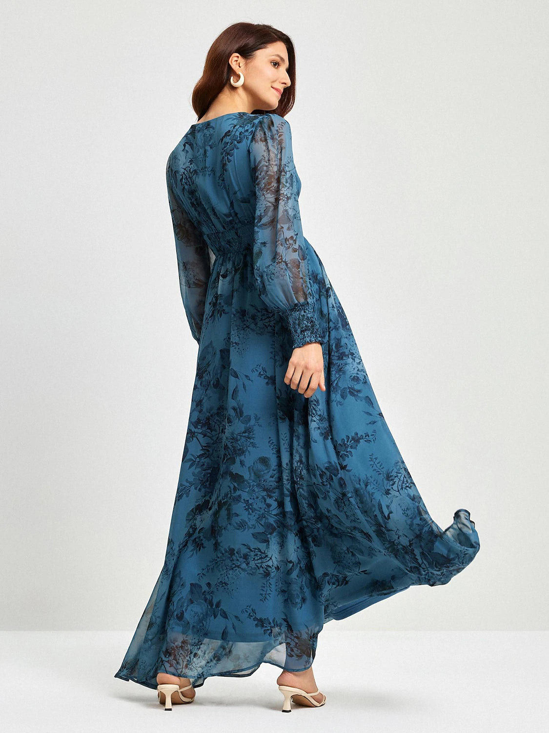 Floral Chiffon Elegant Maxi Wedding Guest Dress