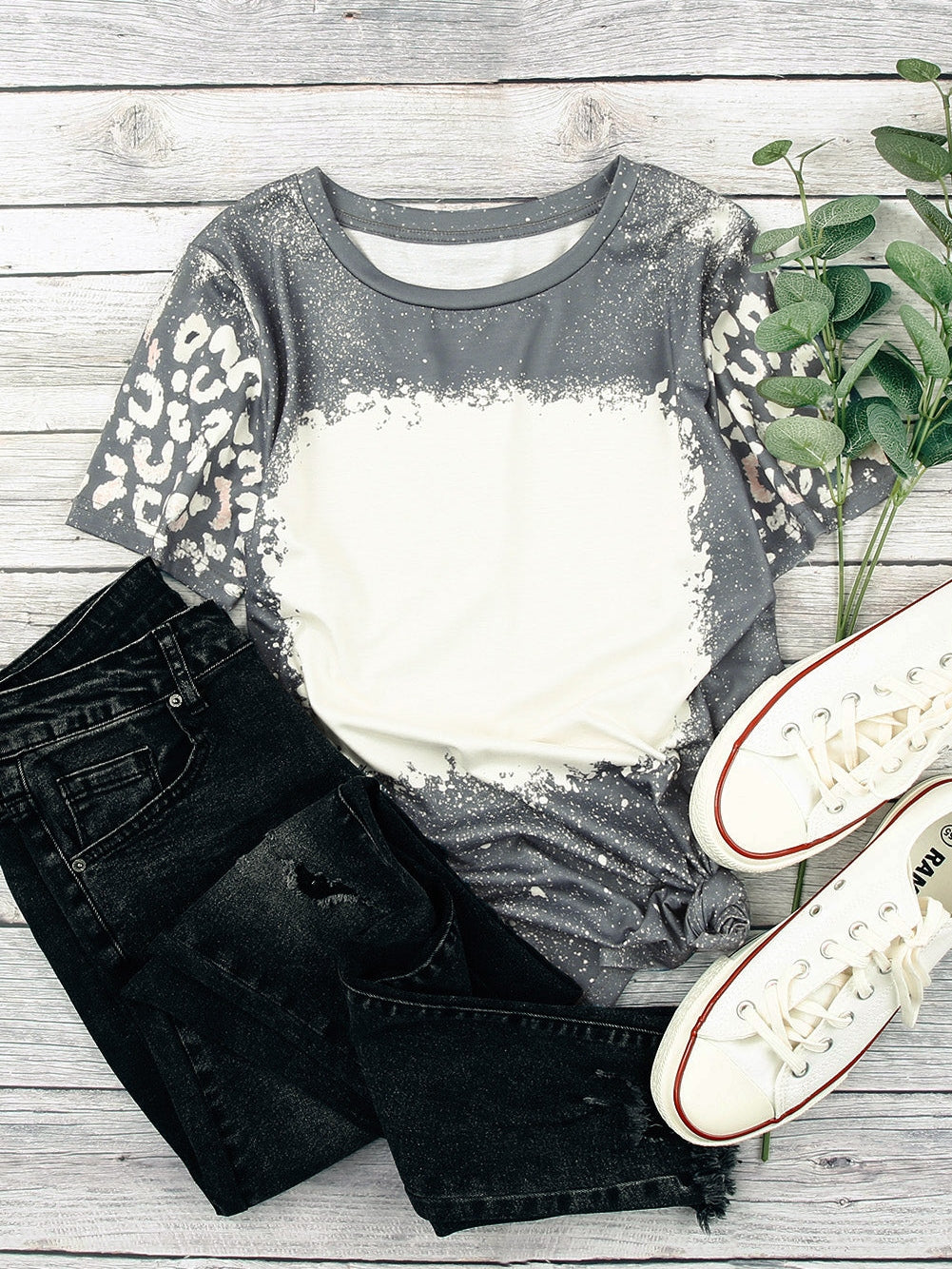 Gray Leopard Tie Dye Short Sleeve T-shirt