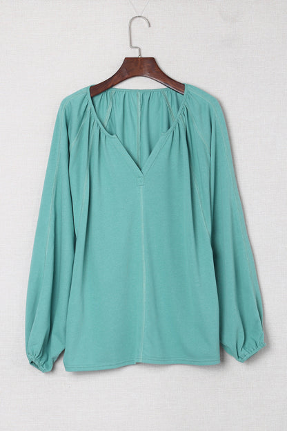 Emerald Green Flowy V Neck Blouse