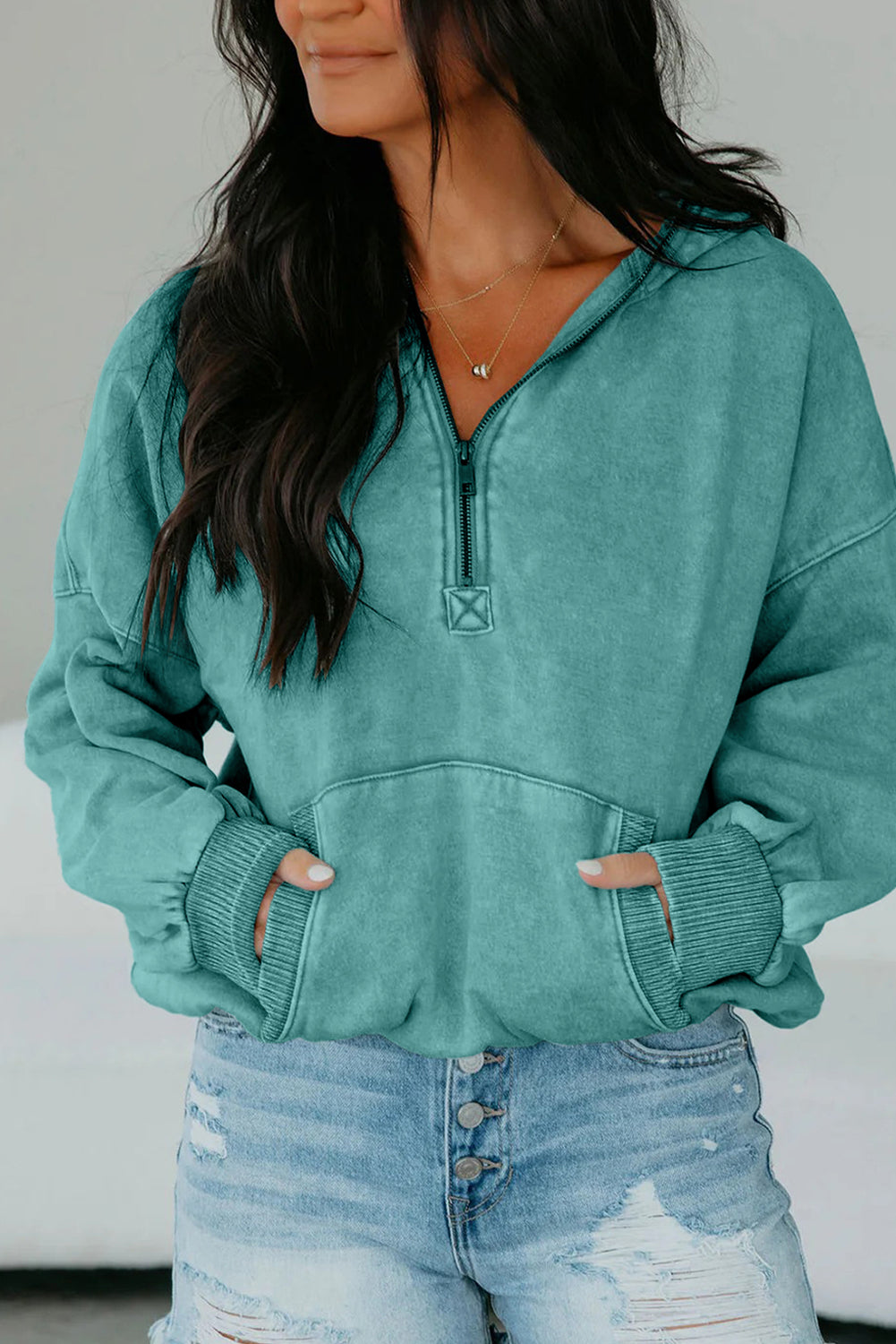 Canton Half Zip Kangaroo Pocket Mineral Wash Baggy Hoodie