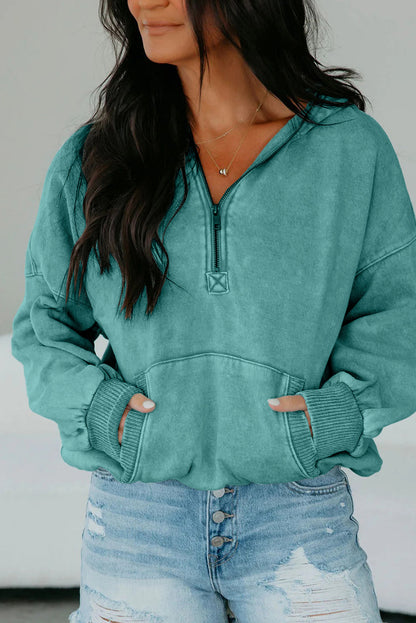 Canton Half Zip Kangaroo Pocket Mineral Wash Baggy Hoodie