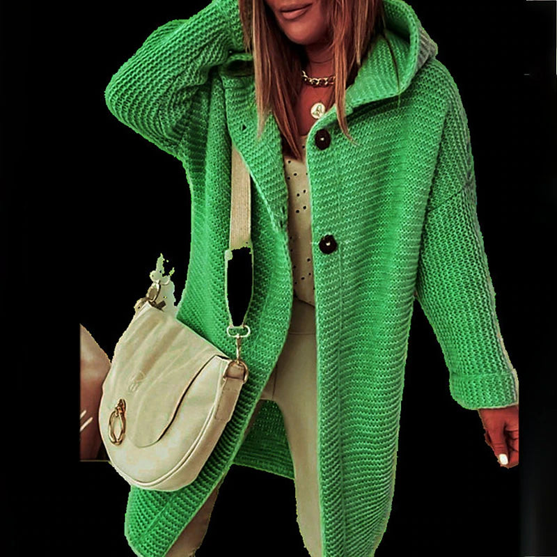 Women's Cardigan Sweater Jumper Knit Button Knitted Solid Color Hooded Stylish Casual Daily Weekend Winter Fall Green Pink S M L / Long Sleeve / Regular Fit
