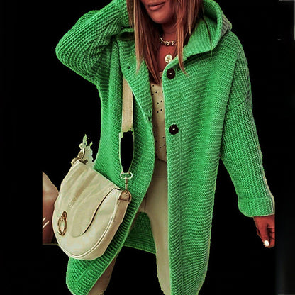 Women's Cardigan Sweater Jumper Knit Button Knitted Solid Color Hooded Stylish Casual Daily Weekend Winter Fall Green Pink S M L / Long Sleeve / Regular Fit