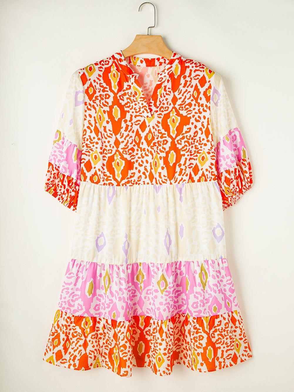 Leopard Print V-Neck Plus Size Babydoll Dress