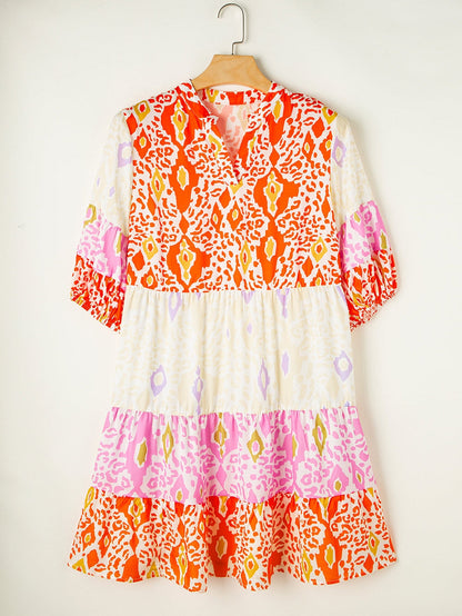 Leopard Print V-Neck Plus Size Babydoll Dress