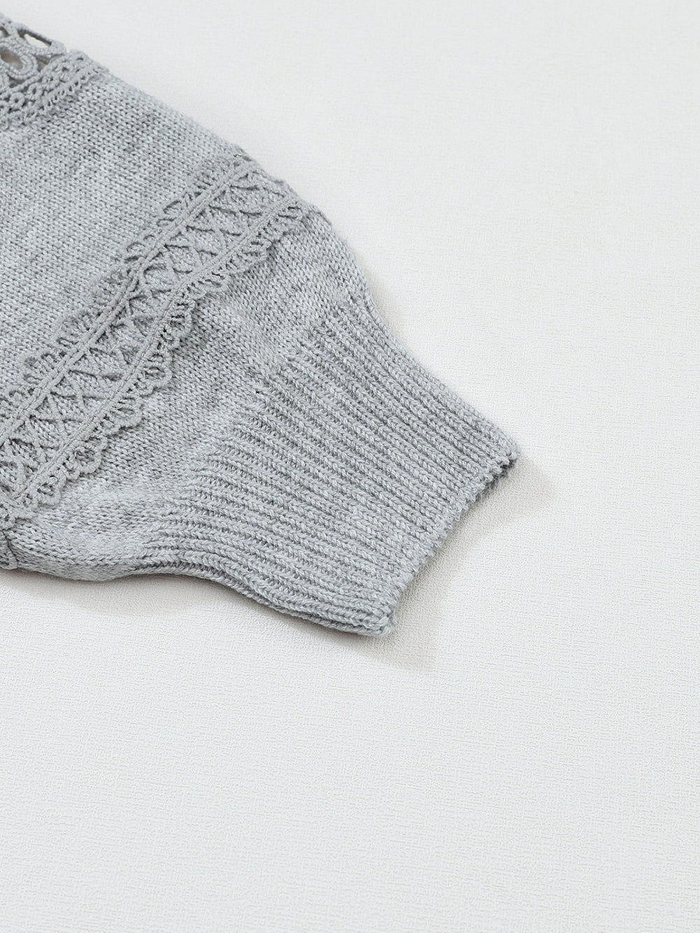 Graceful Gray Knit Lace V-Neck Oversized Sweater