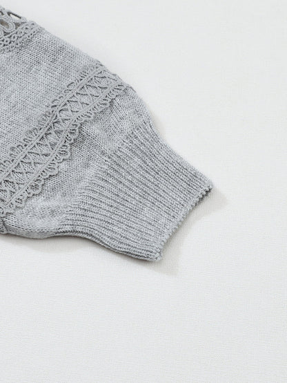 Graceful Gray Knit Lace V-Neck Oversized Sweater