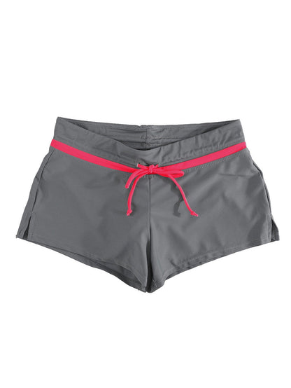 Fiery Red Accented Taupe Women's Swim Shorts