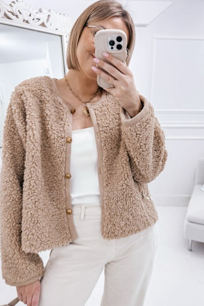 Smoke Gray Sherpa Buttoned Front Plush Jacket