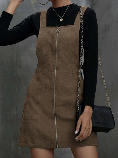 Zip Pocket Leather Strap Dress