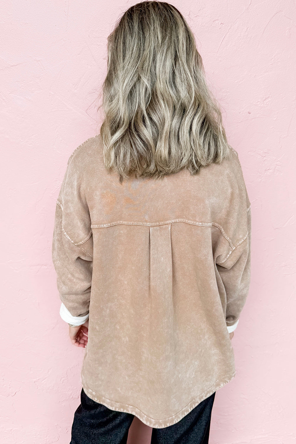 Smoke Gray Double Patched Pocket Button Down Corduroy Shacket