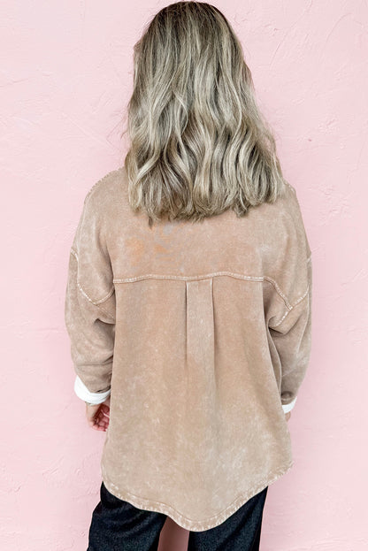 Smoke Gray Double Patched Pocket Button Down Corduroy Shacket