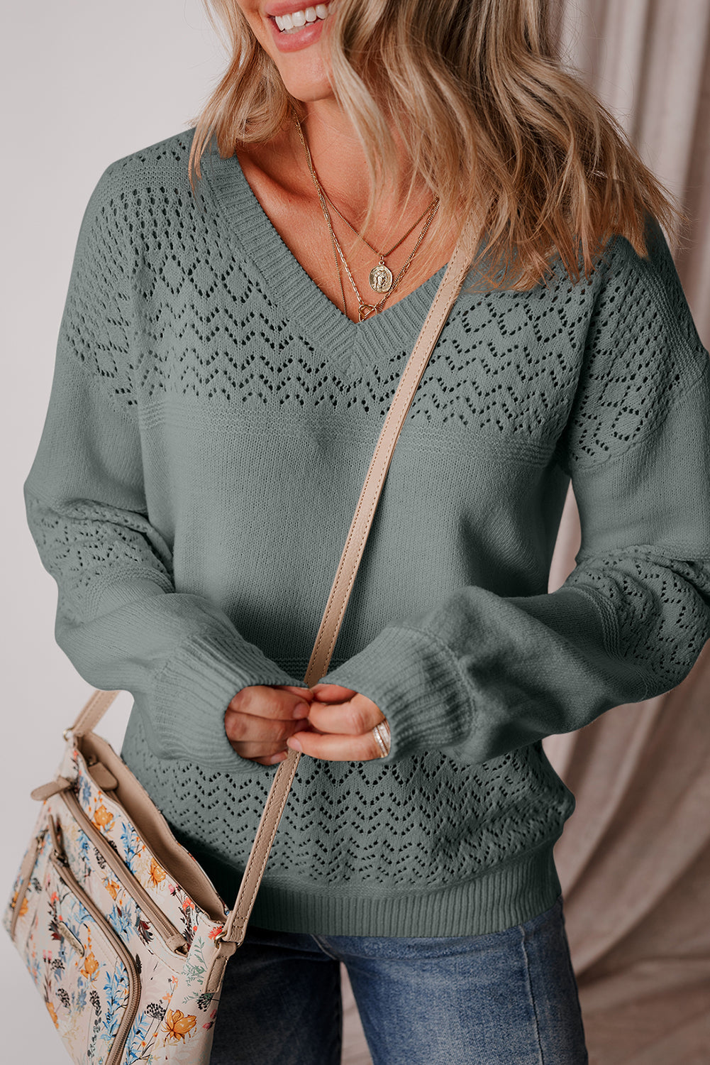 v neck drop shoulder sweater