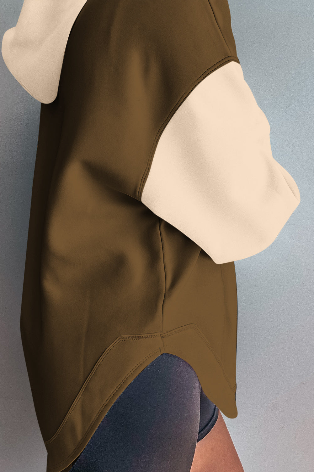 Breen Color Block Patchwork V Neck Drawstring Hoodie