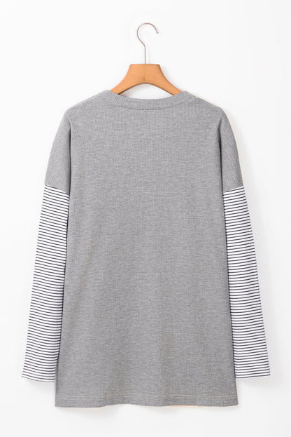 Black Stripe Colorblock Patchwork Open Front Cardigan with Pocket