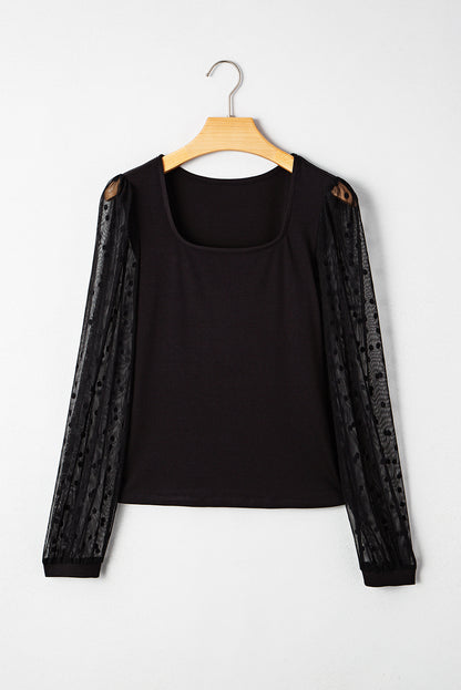 polka dot mesh sleeve top